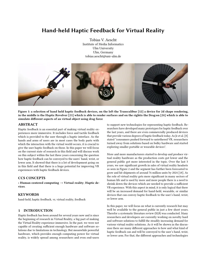 Hand-held Haptic Feedback for Virtual Reality